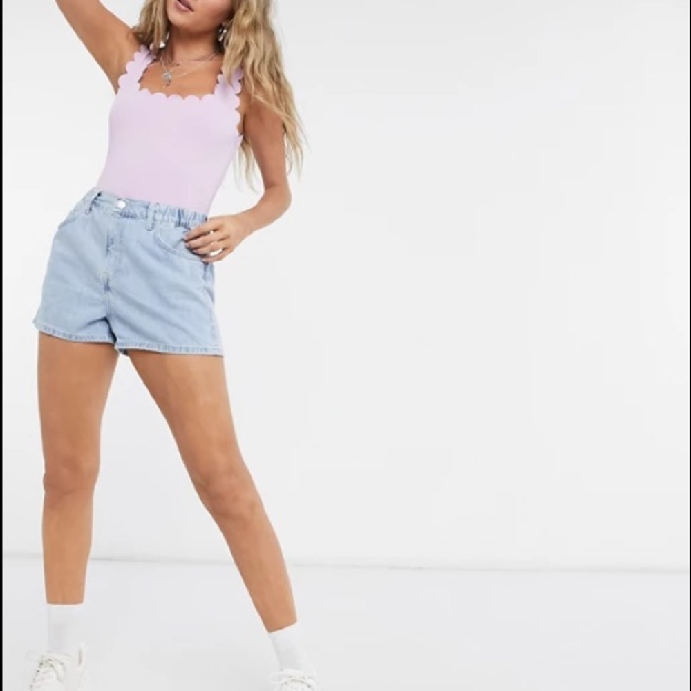 Topshop scallop trim bodysuit in lilac
